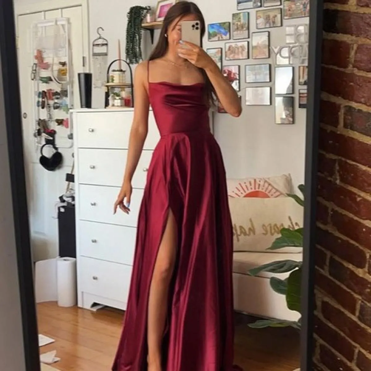 Abiti da ballo spaccati bordeaux 2023 Donne eleganti Party Night Abito da sera lungo formale Senza spalline Robe De Soiree Sal