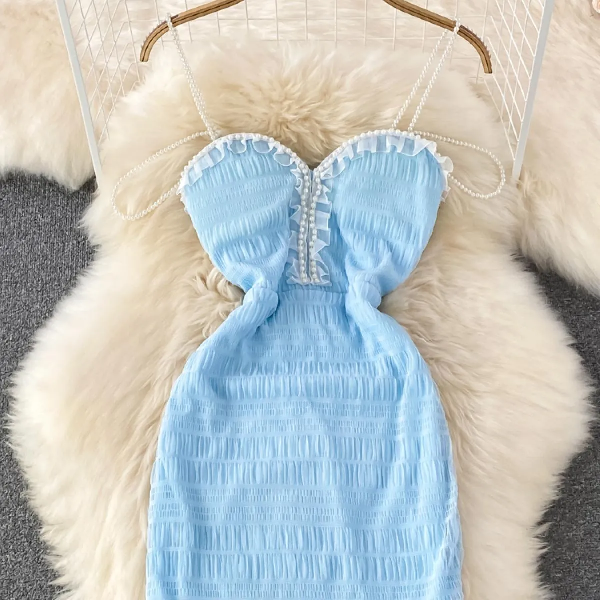 Abito tubino estivo con perline in rete blu/arancione Mini abiti aderenti aderenti a vita alta senza maniche eleganti con cintur