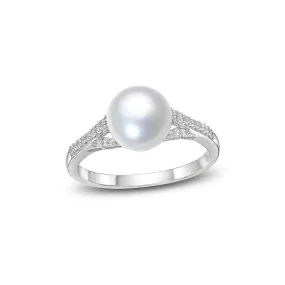 Anello fantasia in oro bianco 18k con diamanti e Perla SG14131