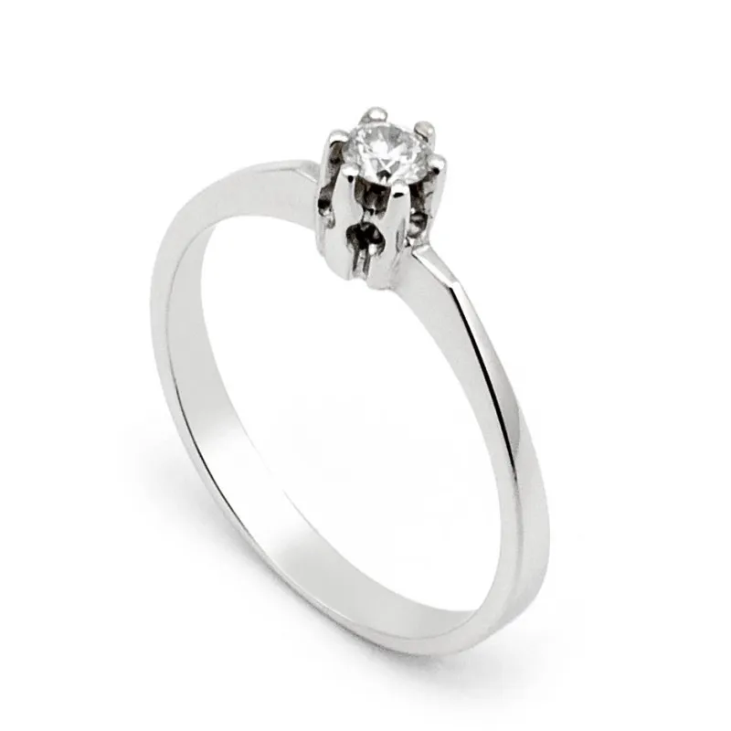 Anello solitario in oro bianco con diamante naturale 0,14ct