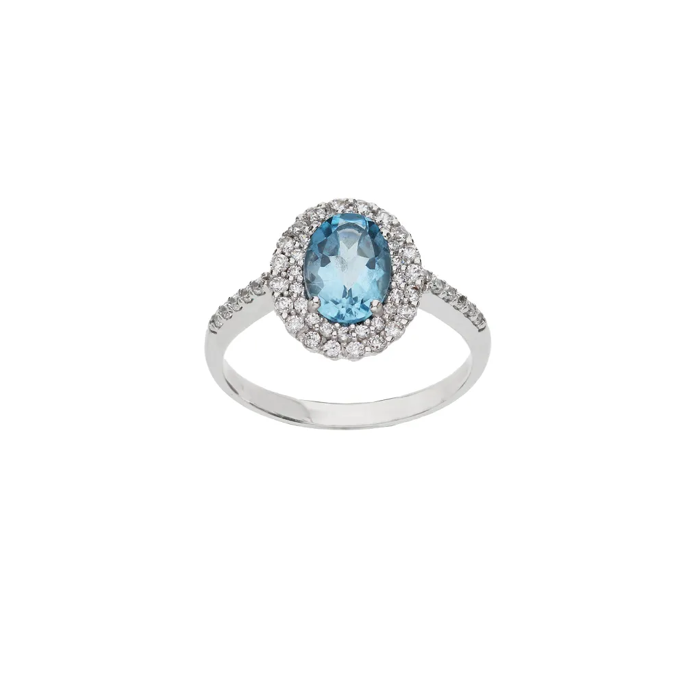 Anello Topazio da Donna in Oro Bianco 18kt e Zirconi