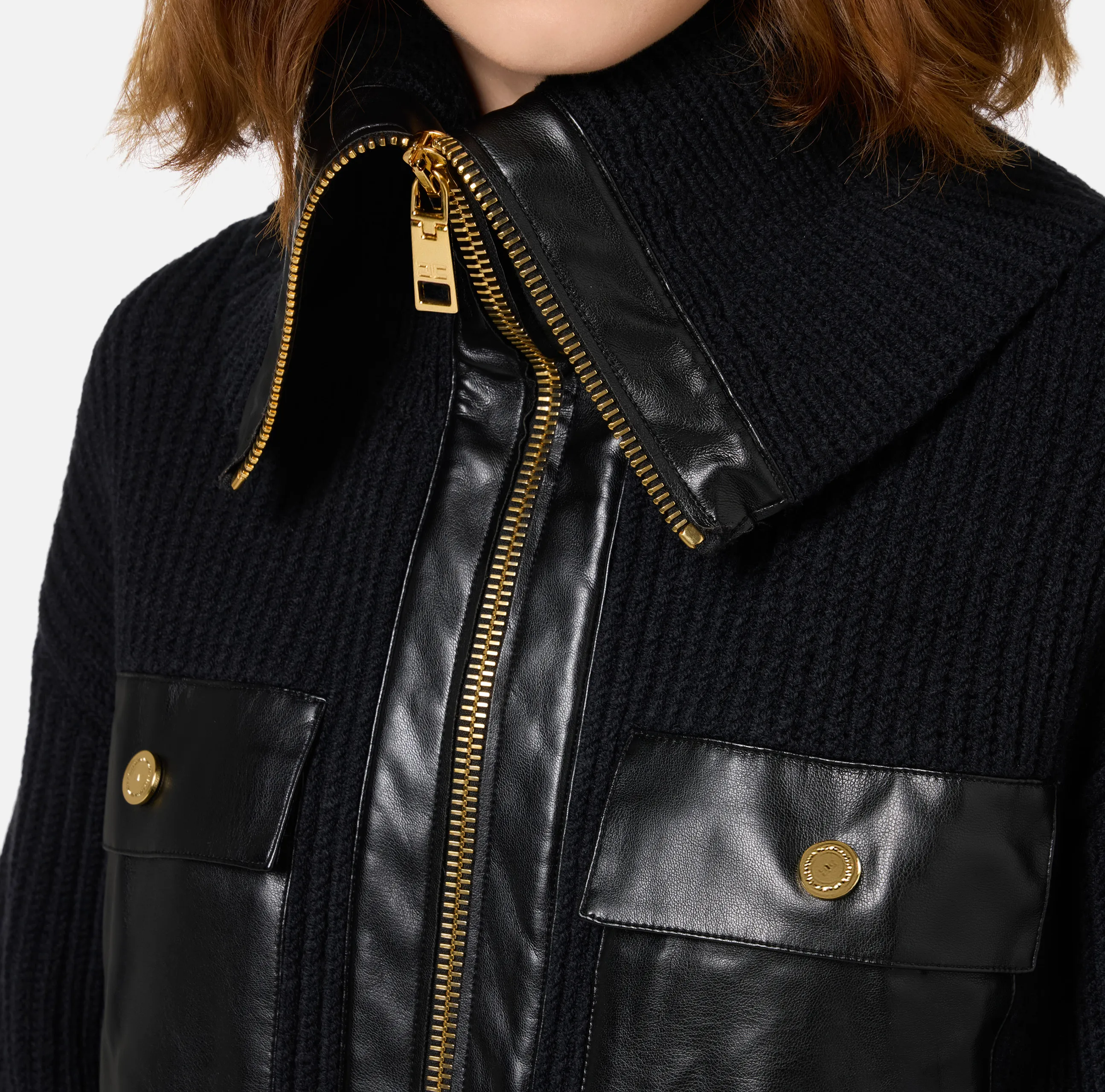 Cardigan in lana costa inglese con maxi zip