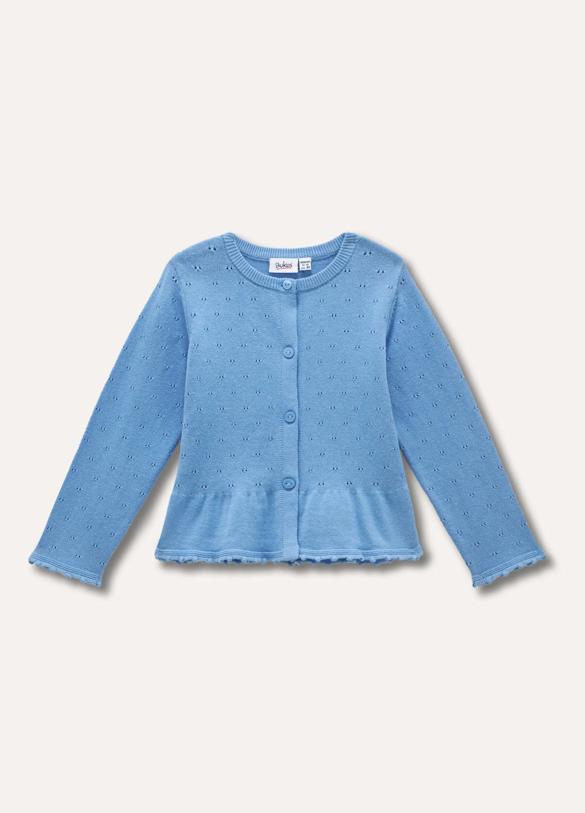Cardigan in puro cotone con lavorazione traforata neonata