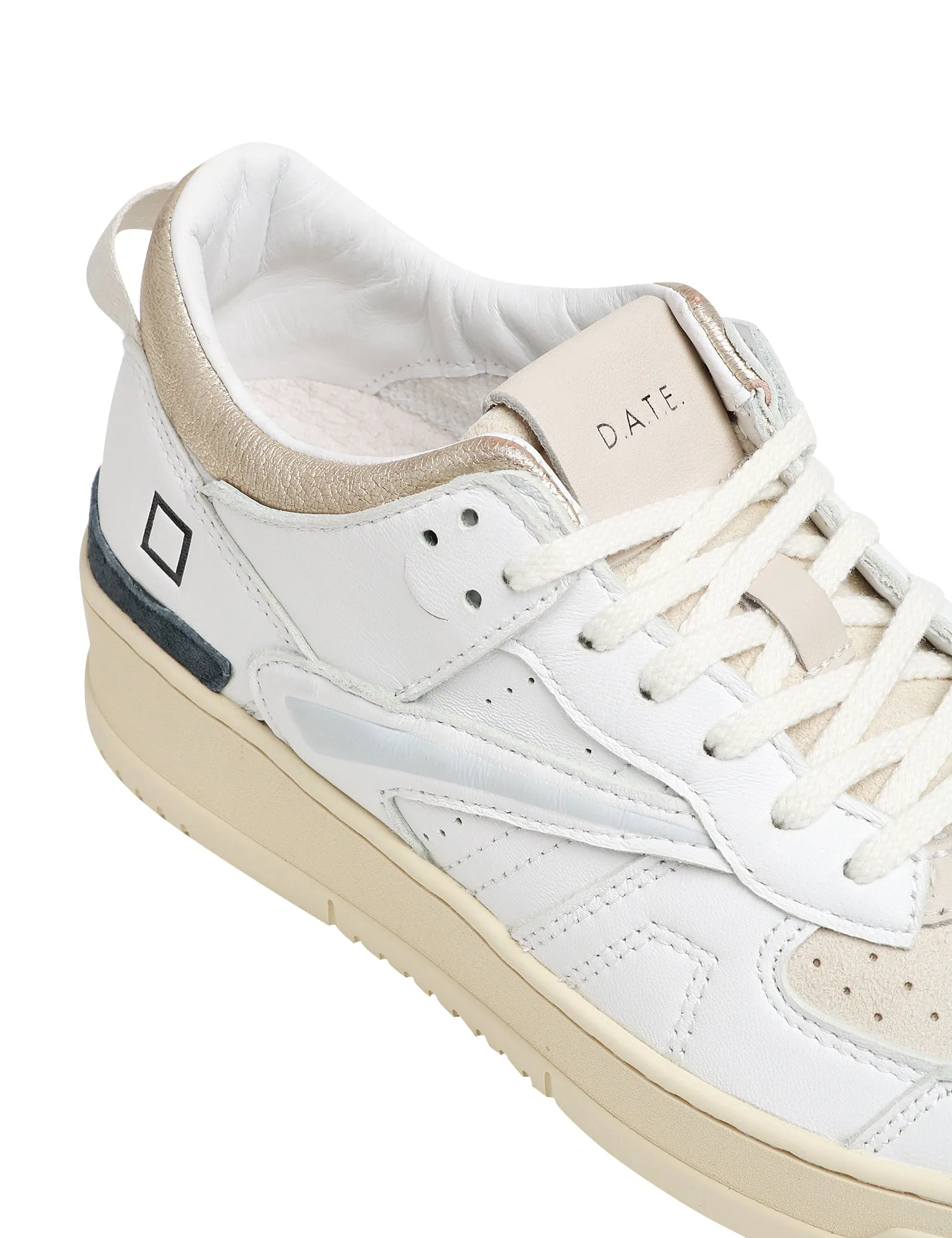 D.A.T.E. SCARPA UOMO D.A.T.E. BIANCA/BEIGE TORNEO SHINY CON DETTAGLI IN PELLE E CAMOSCIO BEIGE