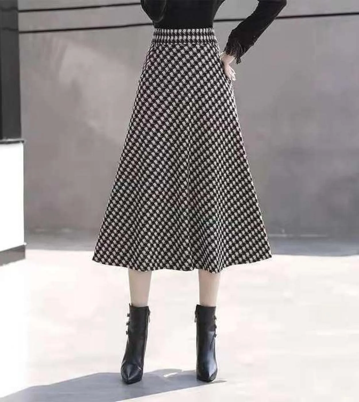 Gonna longuette in lana pied de poule Moukyun Gonne lunghe da ufficio da donna A Line con cintura Gonne lunghe scozzesi eleganti