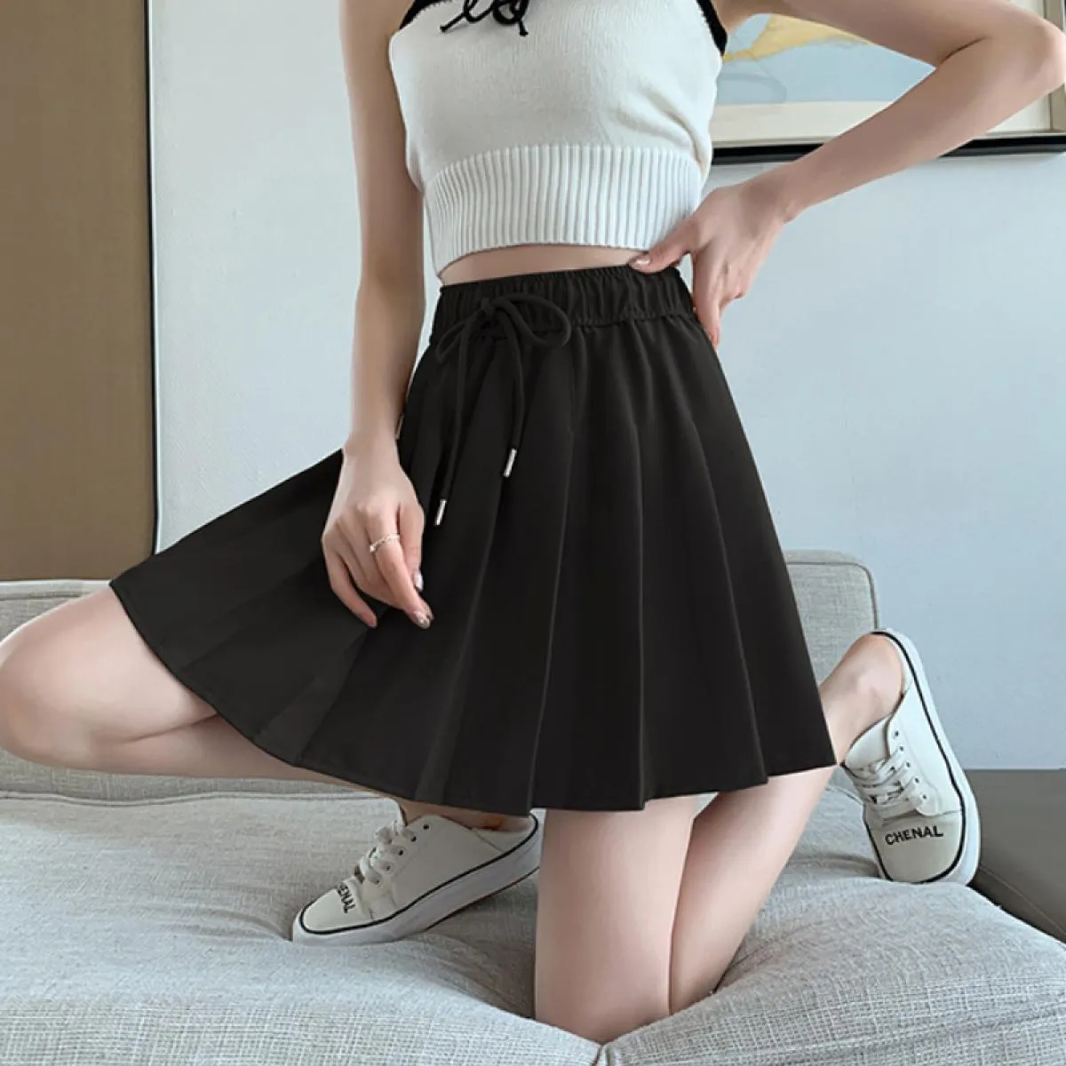 Gonne a pieghe Donna Gentle Girlish Summer Harajuku All Match Mini Hotsweet Style Elastico in vita Popolare Semplice Casual N
