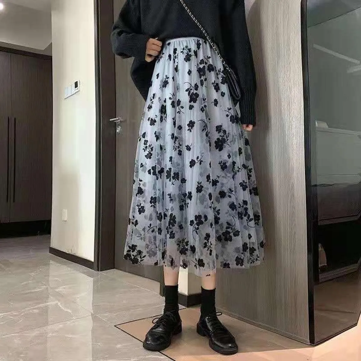Gonne floreali da donna stile temperamento vintage da donna semplici tutti abbinati a una linea ampia moda Ulzzang primavera pri