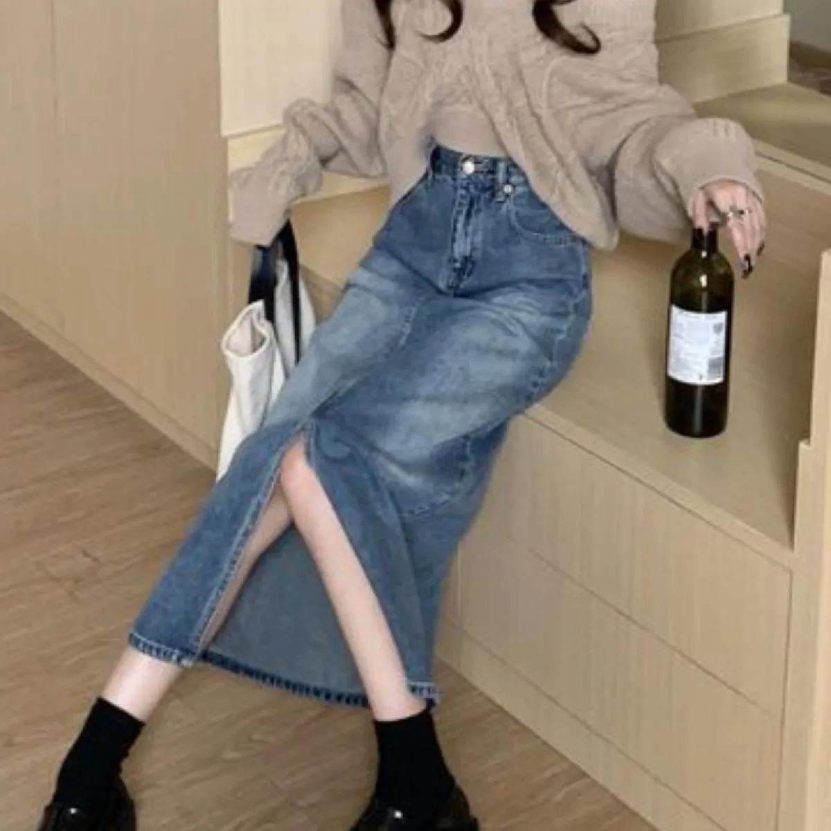 Gonne midi in denim Donna a vita alta Design Chic Vintage S 5xl Stile per il tempo libero Moda Office Lady All Match Spring Fald