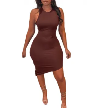 Kayotuas Abito Donna Estate Senza Maniche Borsa A Pieghe Hip Casual Donna Vita Alta Mini Tinta Unita Marrone Grigio Bianco