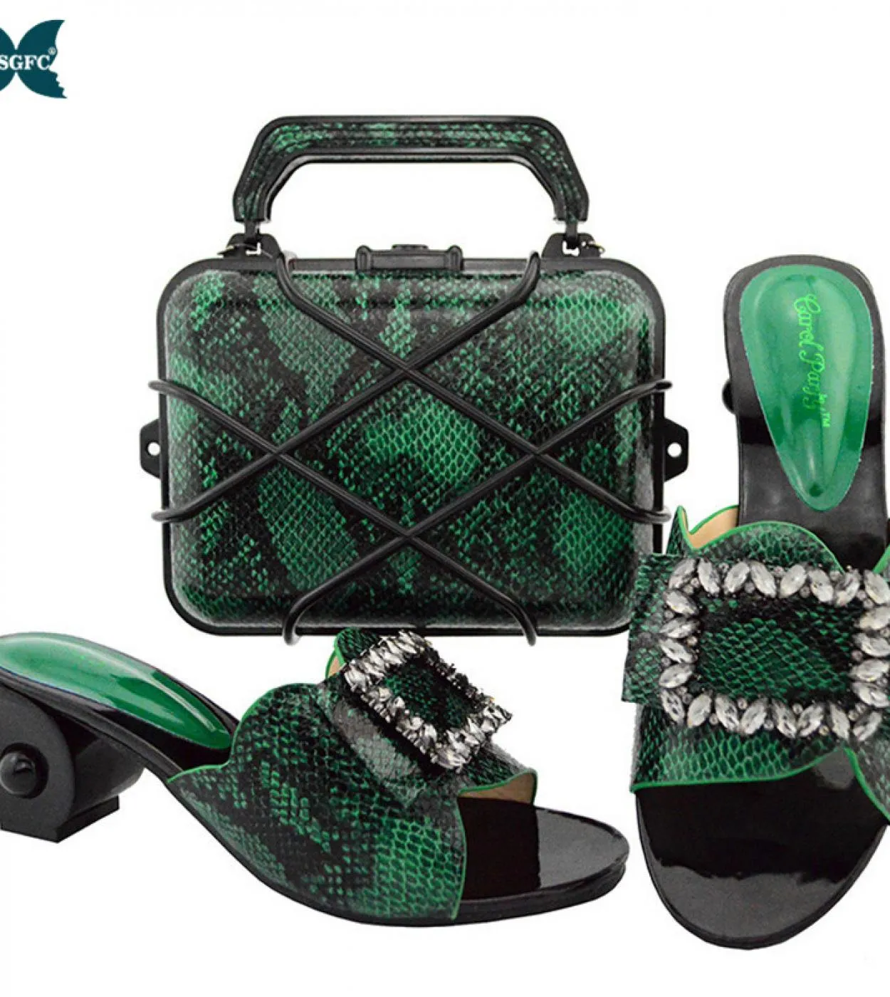 Le più recenti scarpe africane di colore verde e set di borse abbinate Scarpe da donna Scarpe da donna e set di borse di design