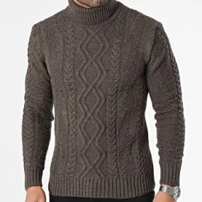 Maglione marrone con scollo a rotelle