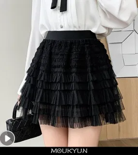 Moukyun moda vita alta garza minigonna donna primavera dolce gonna corta linea femminile kawaii tulle nero gonne muje