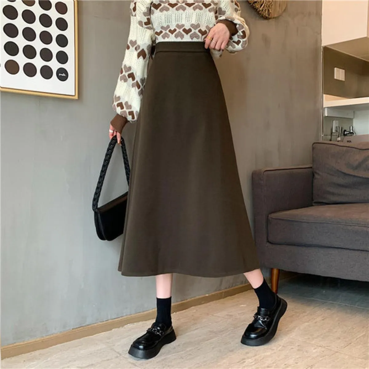 Nuovo Autunno Midi A Vita Alta di Base Aline Gonne Delle Donne Solido Semplice Allmatch Elegante Office Lady Streetwear Harajuku