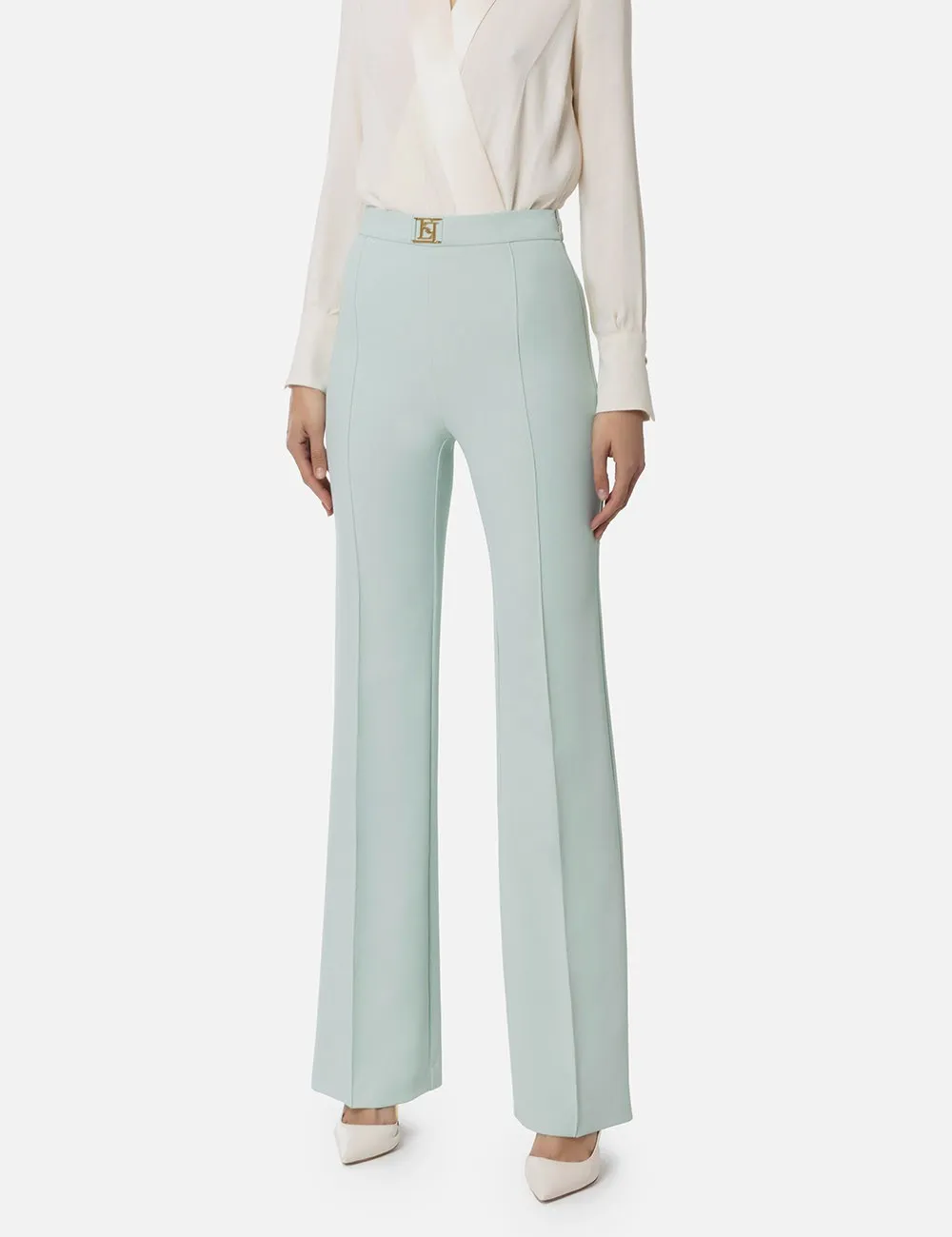 Pantalone palazzo in crêpe stretch acqua