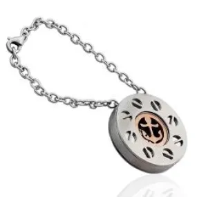 Portachiavi tondo con catena in acciaio satinato e lucido con ancora centrale placcata oro rosa -personalizzabile-