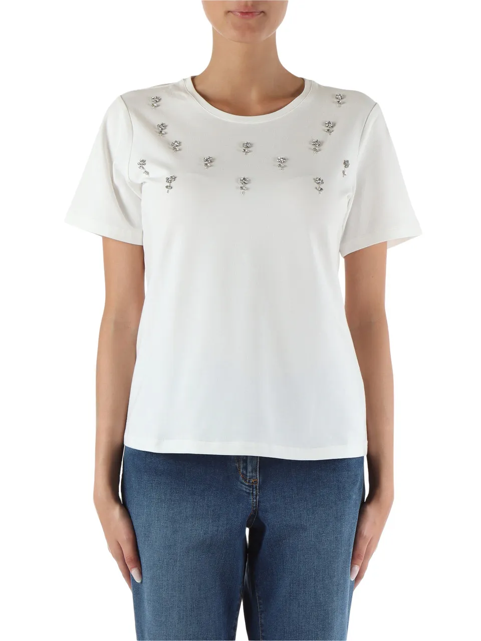 T-shirt in cotone stretch con strass