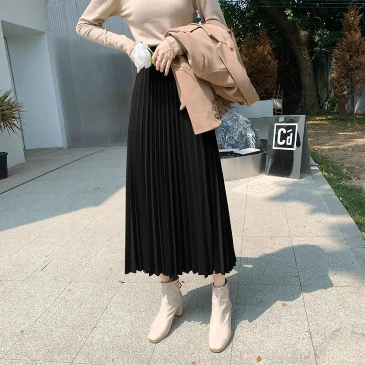 Xpqbb Gonne a pieghe eleganti e chic per le donne Autunno Inverno Vintage tutte abbinate a una gonna a linea donna streetwear a
