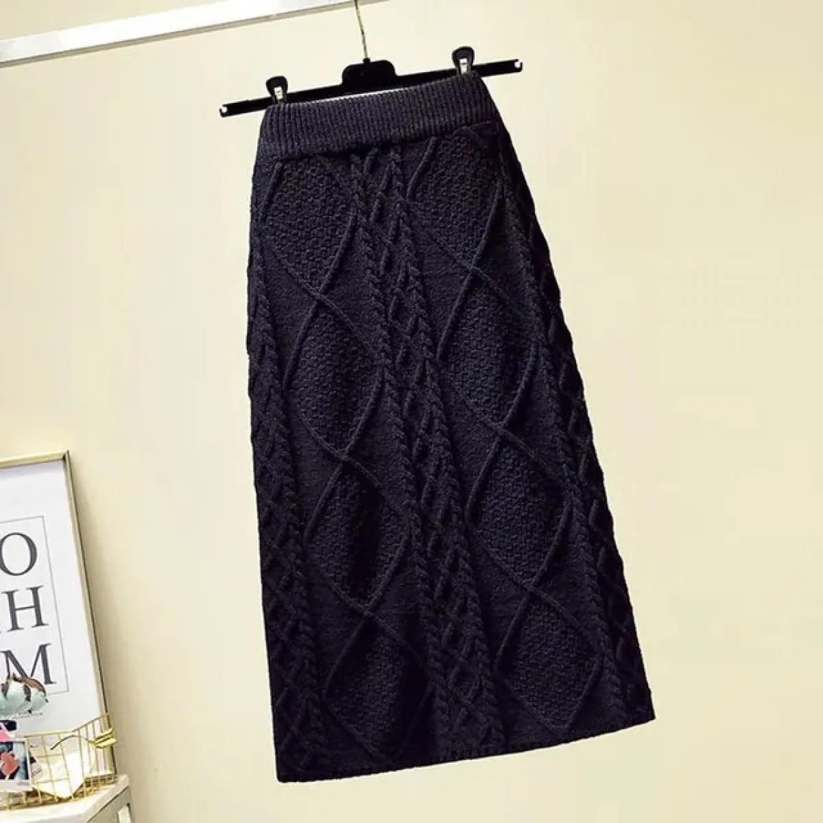 Xpqbb Gonne in maglia a rombi di colore solido Twist Gonne a tubino a vita alta eleganti slim fit gonne a tubino a vita alta fem